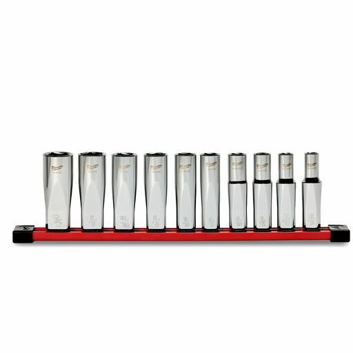 Milwaukee 48229115 10pce 1/2" Drive Deep SAE Socket Set with Storage Rail – image 4