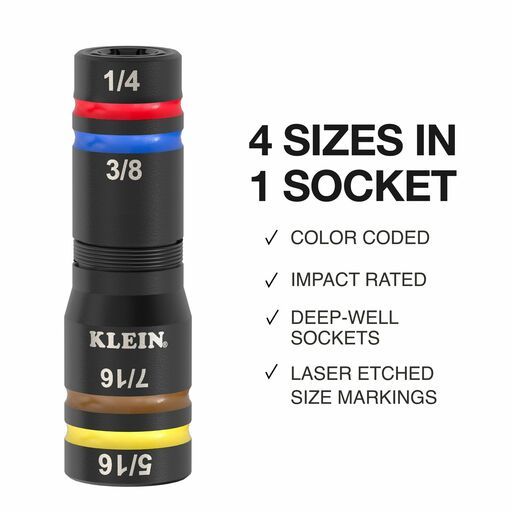 Klein A-652QS 3pce Quad-8 Deep-Well Heavy-Duty Impact SAE Flip Sockets – image 2
