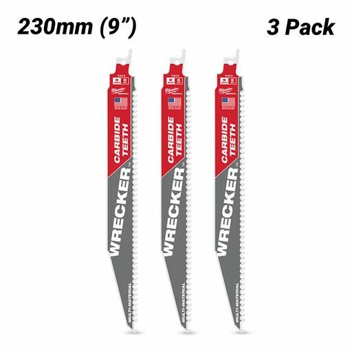 Milwaukee 48475342 (48005342) 3 Pack 230mm (9") 6TPI SAWZALL The WRECKER with Carbide Teeth Demolition Blades – image 2