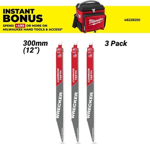 Milwaukee 48005343 3-Pack 300mm (12") 6TPI SAWZALL The WRECKER with Carbide Teeth Demolition Blades
