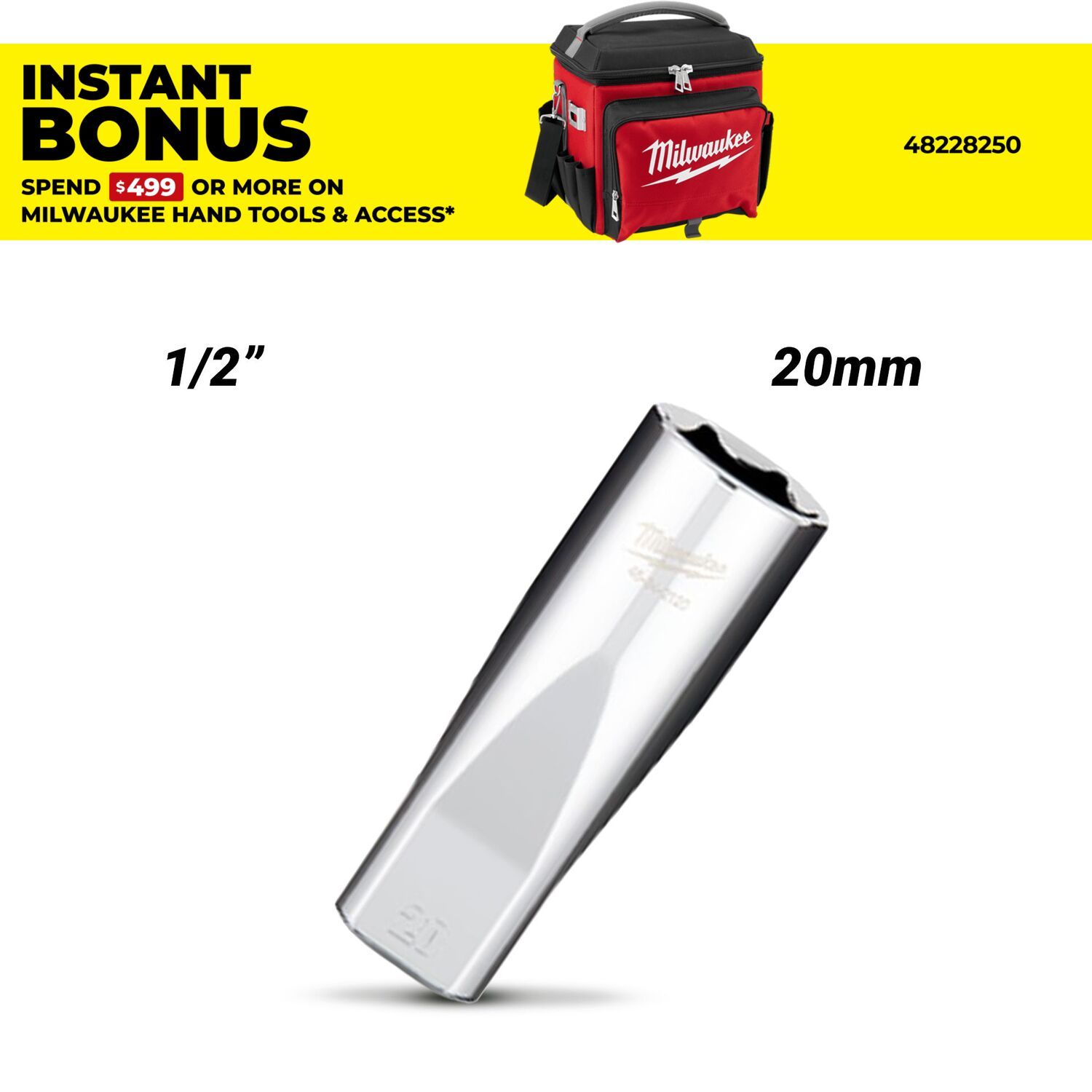 Milwaukee 45342120 1/2" Drive 20mm Metric Deep 6-Point Socket – image 1