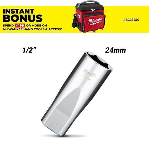 Milwaukee 45342124 1/2" Drive 24mm Metric Deep 6-Point Socket