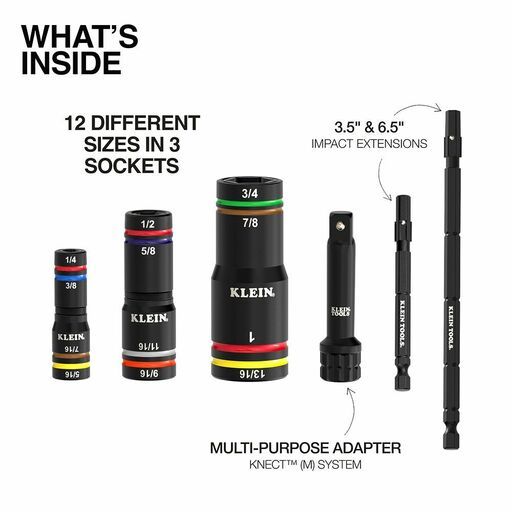 Klein A-653QS 6pce KNECT™ Quad-12 Heavy-Duty Impact SAE Flip Sockets – image 2