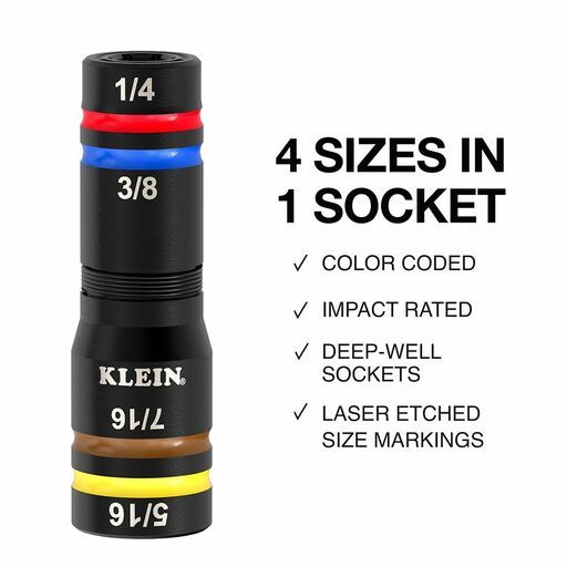 Klein A-653QS 6pce KNECT™ Quad-12 Heavy-Duty Impact SAE Flip Sockets – image 4