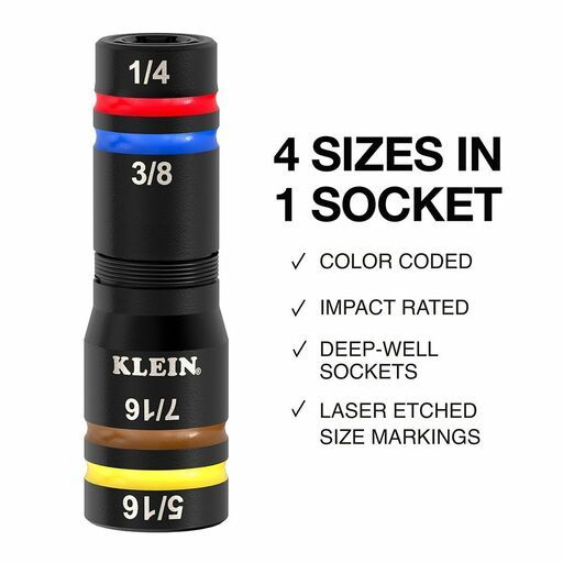 Klein A-654QS 6pce KNECT™ Quad-16 Heavy-Duty Impact Metric / SAE Flip Sockets – image 5
