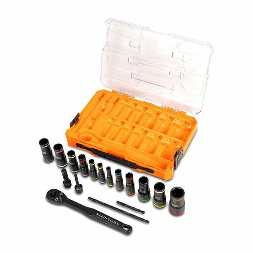 Klein A-65626 18pce KNECT™ Flip-24 Deep-Well, Heavy-Duty Impact Metric / SAE Socket Set – image 2