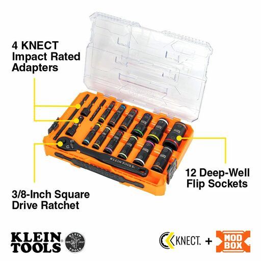 Klein A-65626 18pce KNECT™ Flip-24 Deep-Well, Heavy-Duty Impact Metric / SAE Socket Set – image 4