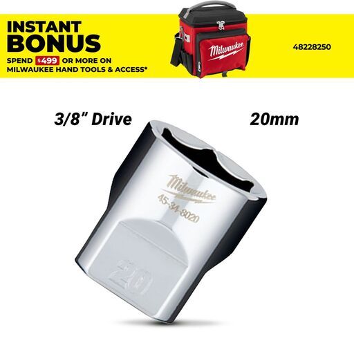 Milwaukee 45348020 3/8" Drive 20mm Metric Standard 6-Point Socket