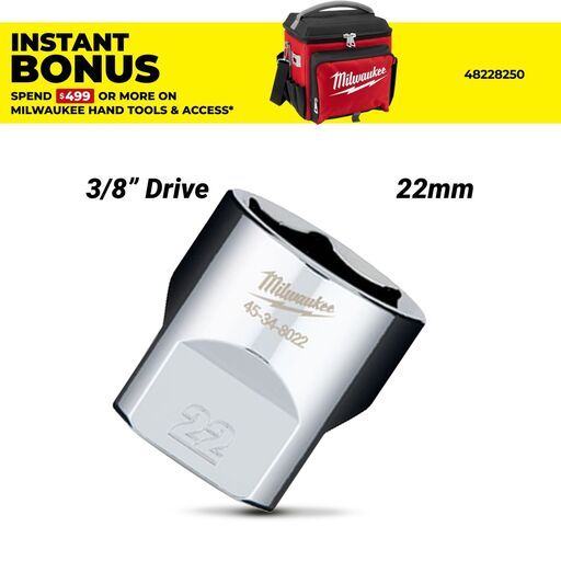 Milwaukee 45348022 3/8" Drive 22mm Metric Standard 6-Point Socket