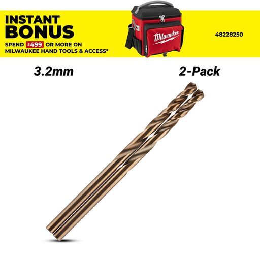 Milwaukee 48892506 3.2mm RED HELIX™ Cobalt Drill Bit 2 Pack