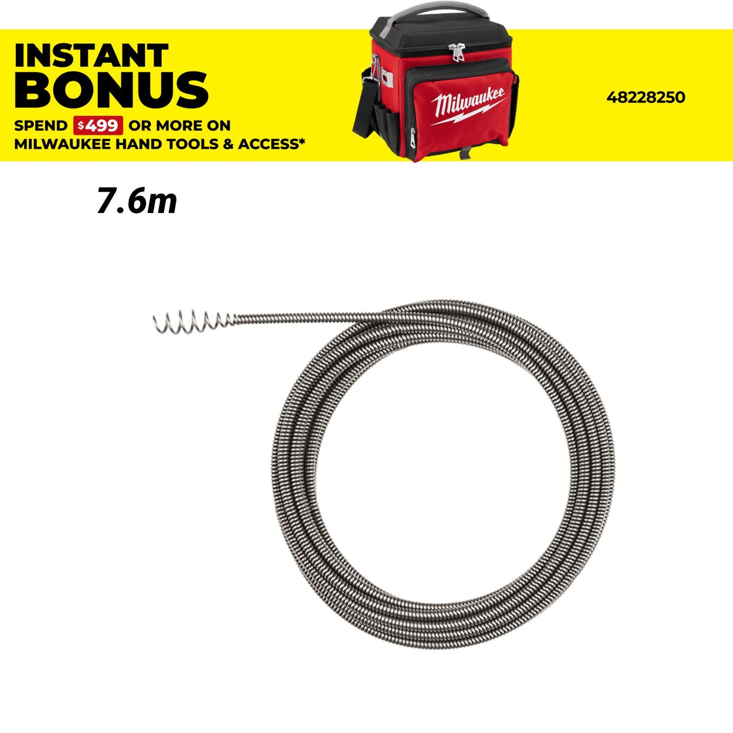 Milwaukee 48532579 TRAPSNAKE 7.6 m (25') Auger Bulb Head Replacement Cable – image 1
