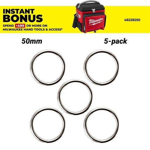 Milwaukee 48228883 5-Pack 50mm (2") 0.9kg (2lb) Split Ring Lanyard Attachment