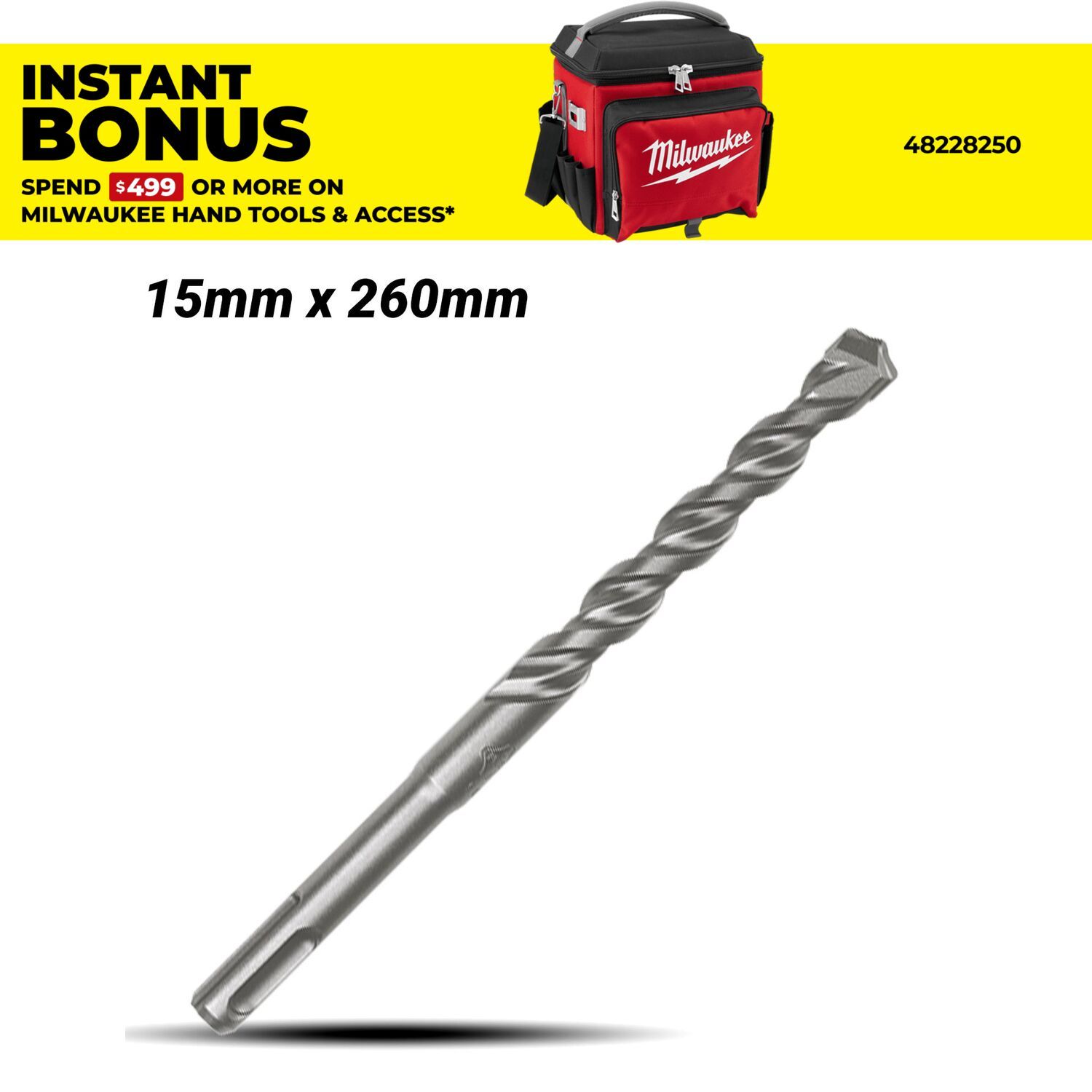 Milwaukee 4932344300 M2 15mm x 260mm 2-Cut SDS Plus Drill Bit – image 1
