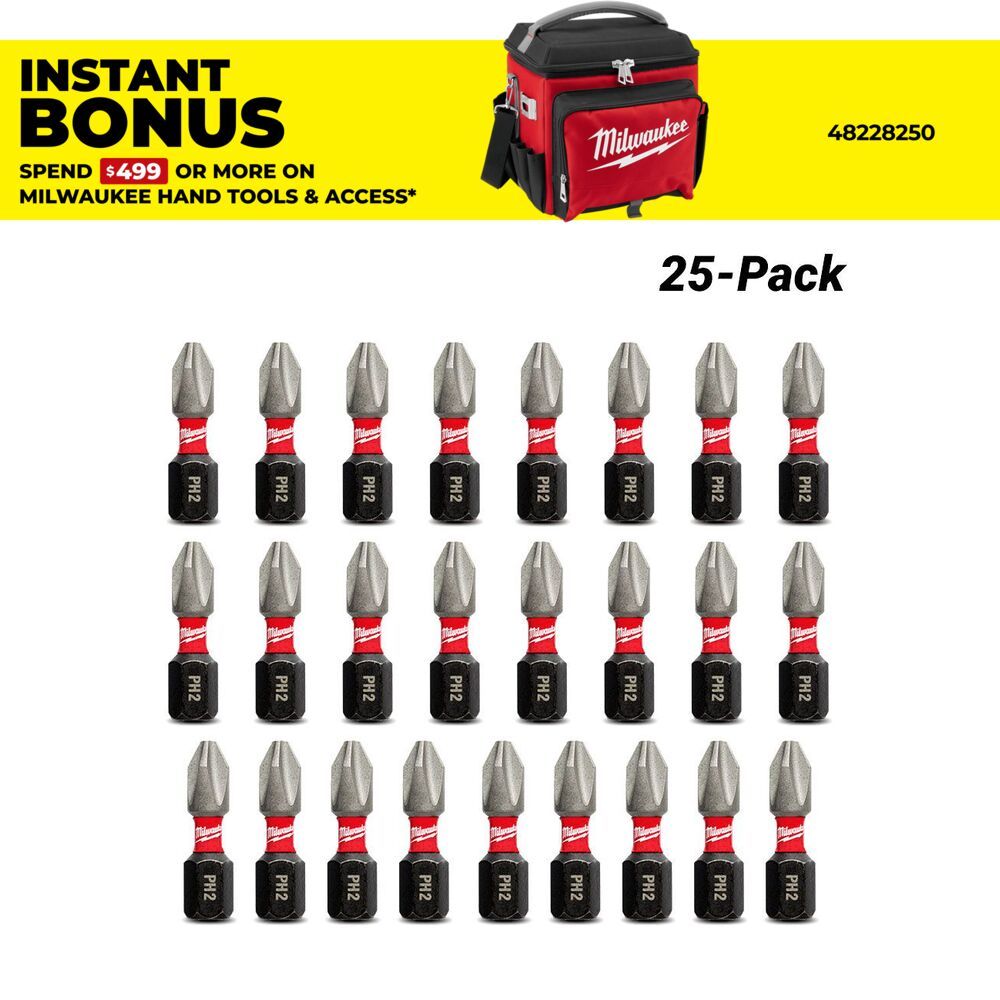 Milwaukee 48324604 25-Pack Phillips #2 SHOCKWAVE Insert Bit – image 1