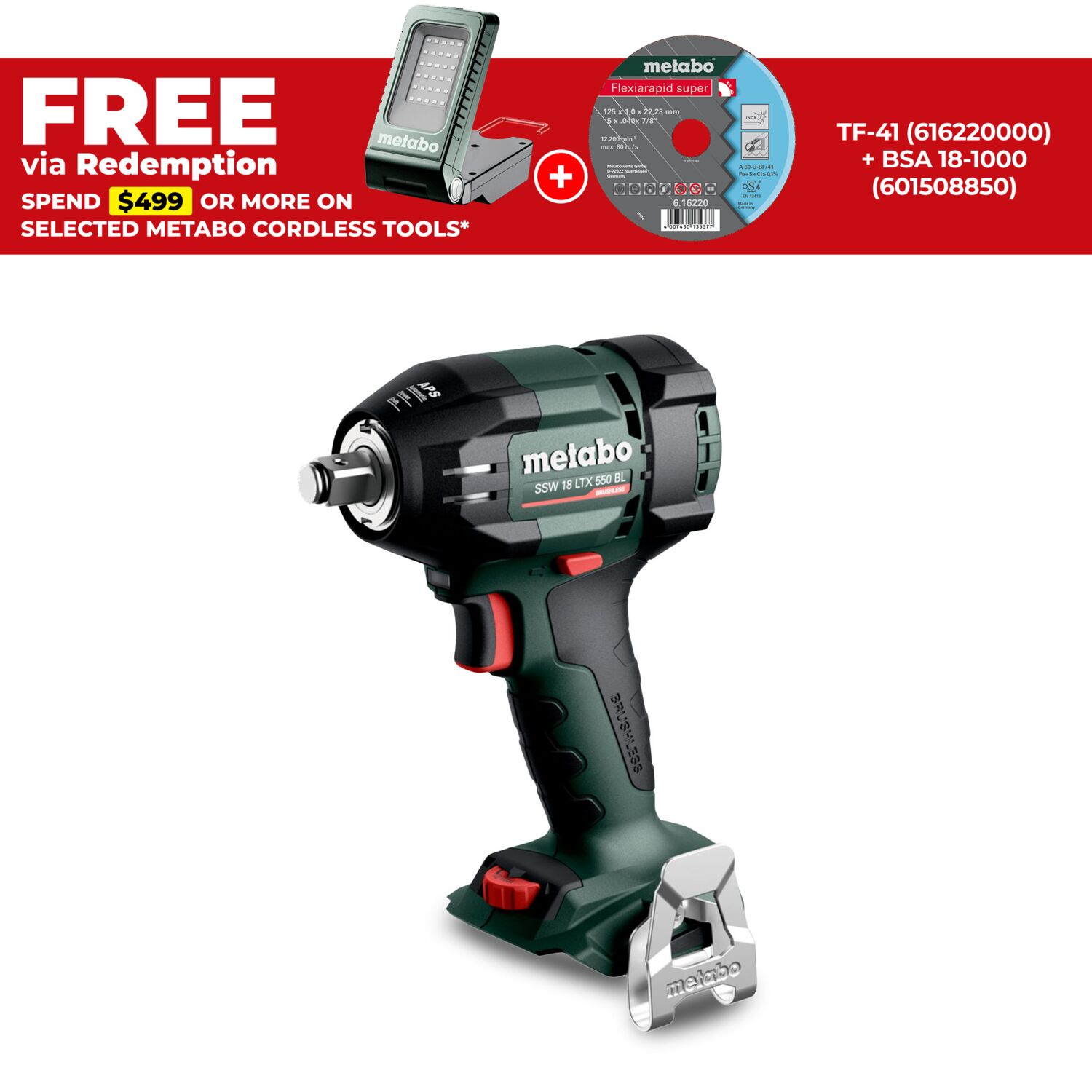 Metabo SSW 18 LTX 550 BL (602404850) 18V Li-ion Cordless Brushless 1/2" Drive 550Nm Impact Wrench - Skin Only – image 1