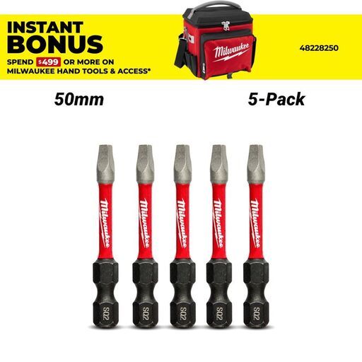 Milwaukee 48324606 5-Pack #2 50mm (2") SHOCKWAVE Power Bit Square Recess
