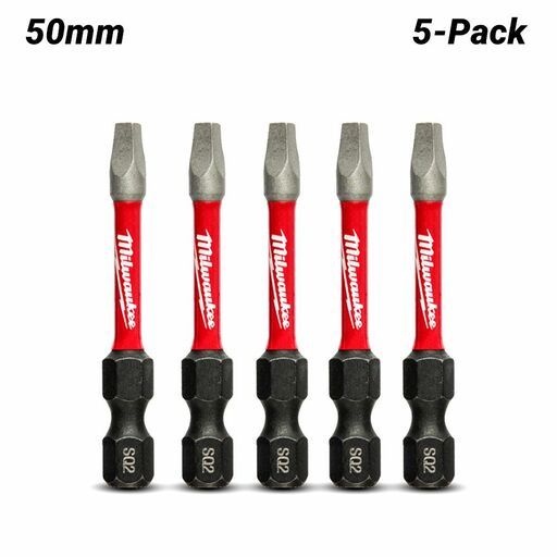 Milwaukee 48324606 5-Pack #2 50mm (2") SHOCKWAVE Power Bit Square Recess – image 2