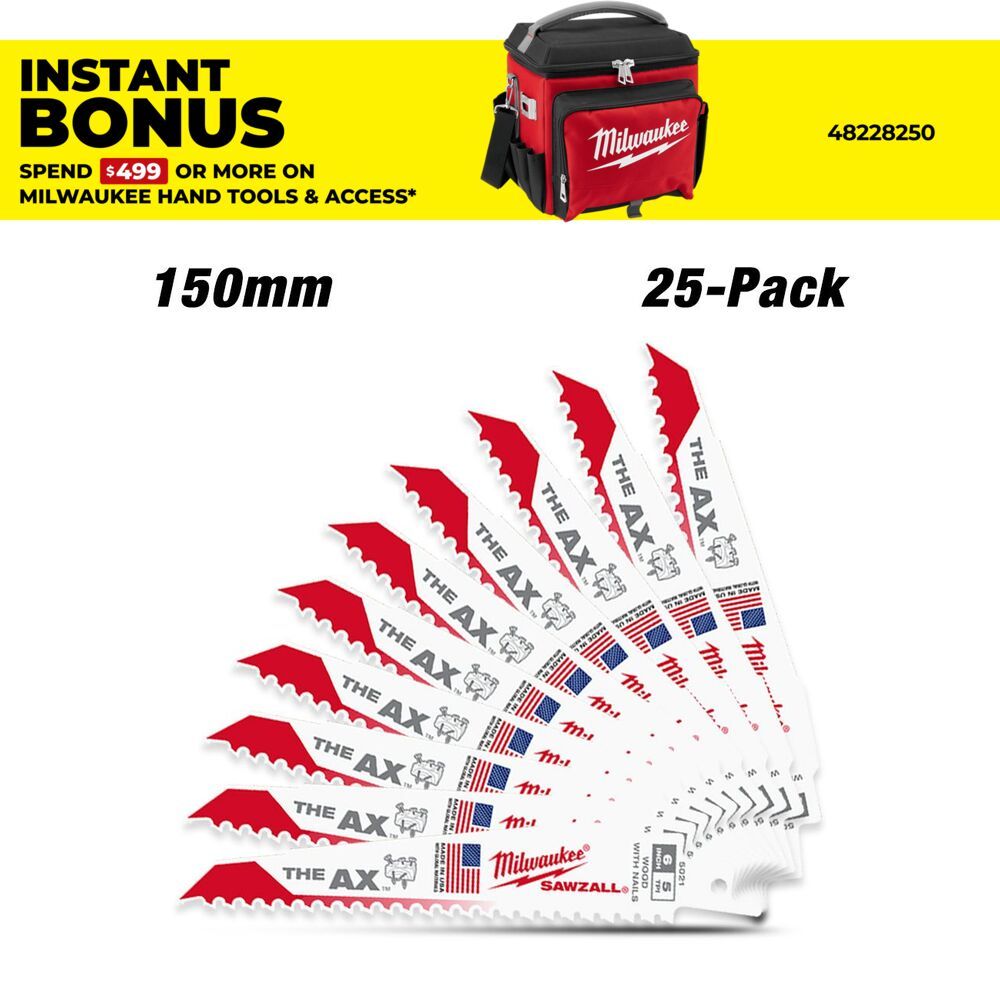 Milwaukee 48008021 25-Pack 150mm (6") 5TPI The AX SAWZALL Reciprocating Blades – image 1