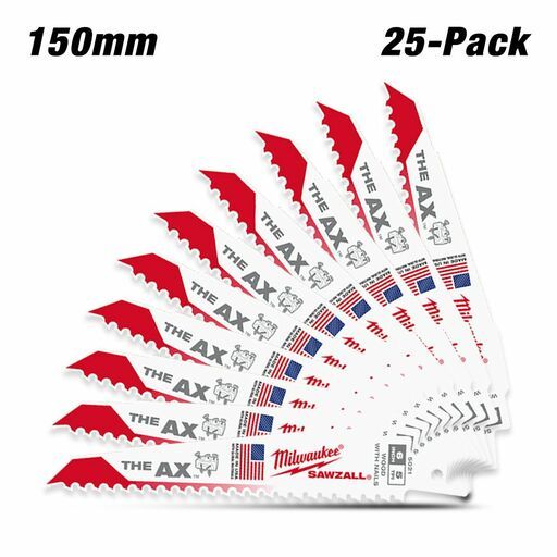 Milwaukee 48008021 25-Pack 150mm (6") 5TPI The AX SAWZALL Reciprocating Blades – image 2