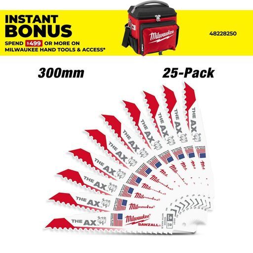 Milwaukee 48008027 25-Pack 300mm (12") 5TPI The AX SAWZALL Reciprocating Blades