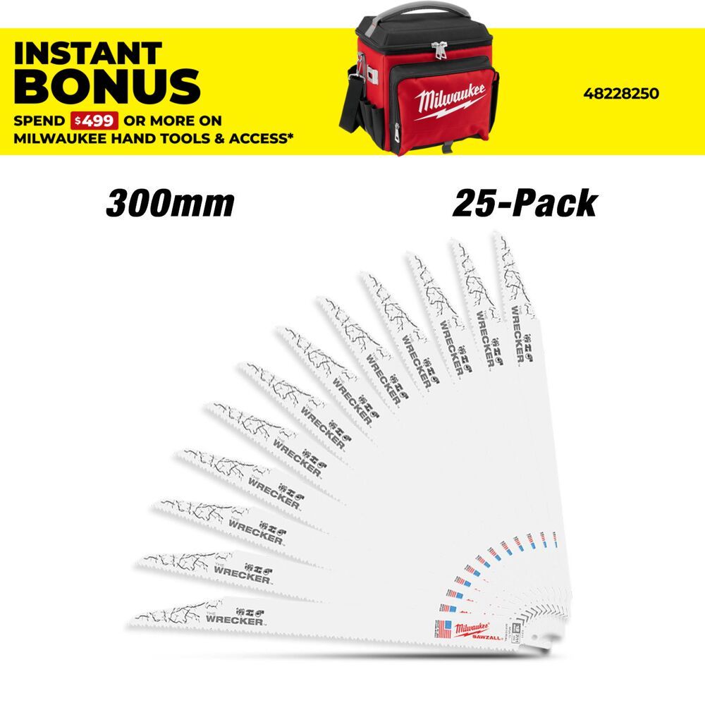 Milwaukee 48008711 25-Pack 300mm (12") 7/11TPI The Wreaker SAWZALL Demolition Reciprocating Blades – image 1