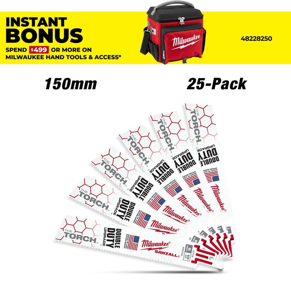 Milwaukee 48008712 25-Pack 150mm (6") 10TPI The Torch SAWZALL Metal Demolition Reciprocating Blades – image 1