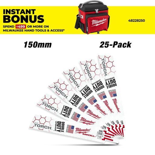 Milwaukee 48008712 25-Pack 150mm (6") 10TPI The Torch SAWZALL Metal Demolition Reciprocating Blades