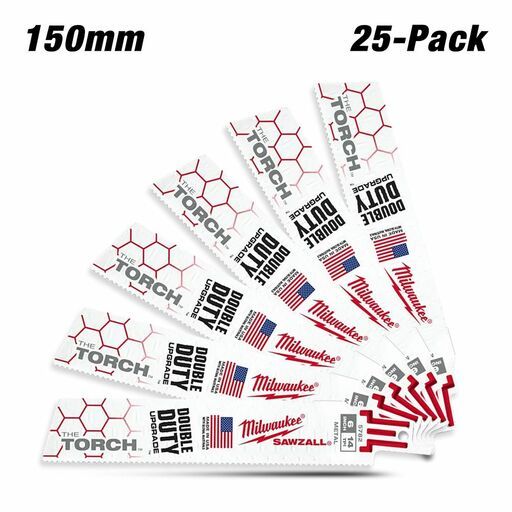 Milwaukee 48008782 25-Pack 150mm (6") 14TPI The Torch SAWZALL Metal Demolition Reciprocating Blades – image 2