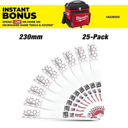 Milwaukee 48008787 25-Pack 230mm (9") 14TPI The Torch SAWZALL Metal Demolition Reciprocating Blades