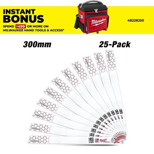 Milwaukee 48008789 25-Pack 300mm (12") 18TPI The Torch SAWZALL Metal Demolition Reciprocating Blades