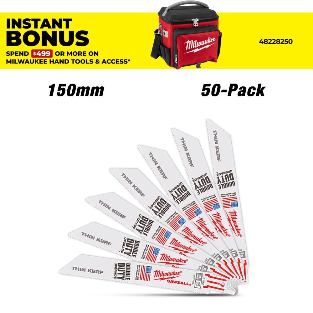 Milwaukee 48016182 50-Pack 150mm (6") 14TPI Thin Kerf Metal SAWZALL Metal Reciprocating Blades – image 1