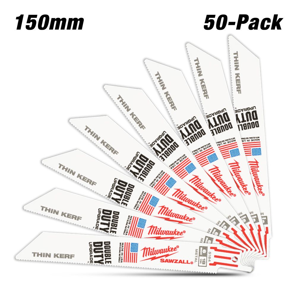 Milwaukee 48016184 50-Pack 150mm (6") 18TPI Thin Kerf SAWZALL Metal Reciprocating Blades – image 2
