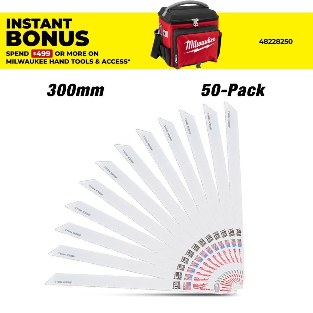 Milwaukee 48016189 50-Pack 300mm (12") 12TPI Ti=hin Kerf SAWZALL Metal Reciprocating Blades – image 1