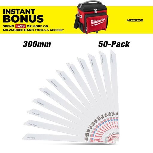 Milwaukee 48016189 50-Pack 300mm (12") 12TPI Ti=hin Kerf SAWZALL Metal Reciprocating Blades