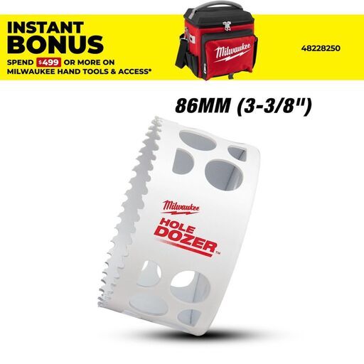Milwaukee 49560187 86mm (3-3/8") HOLE DOZER Bi-Metal Hang Sell Hole Saw