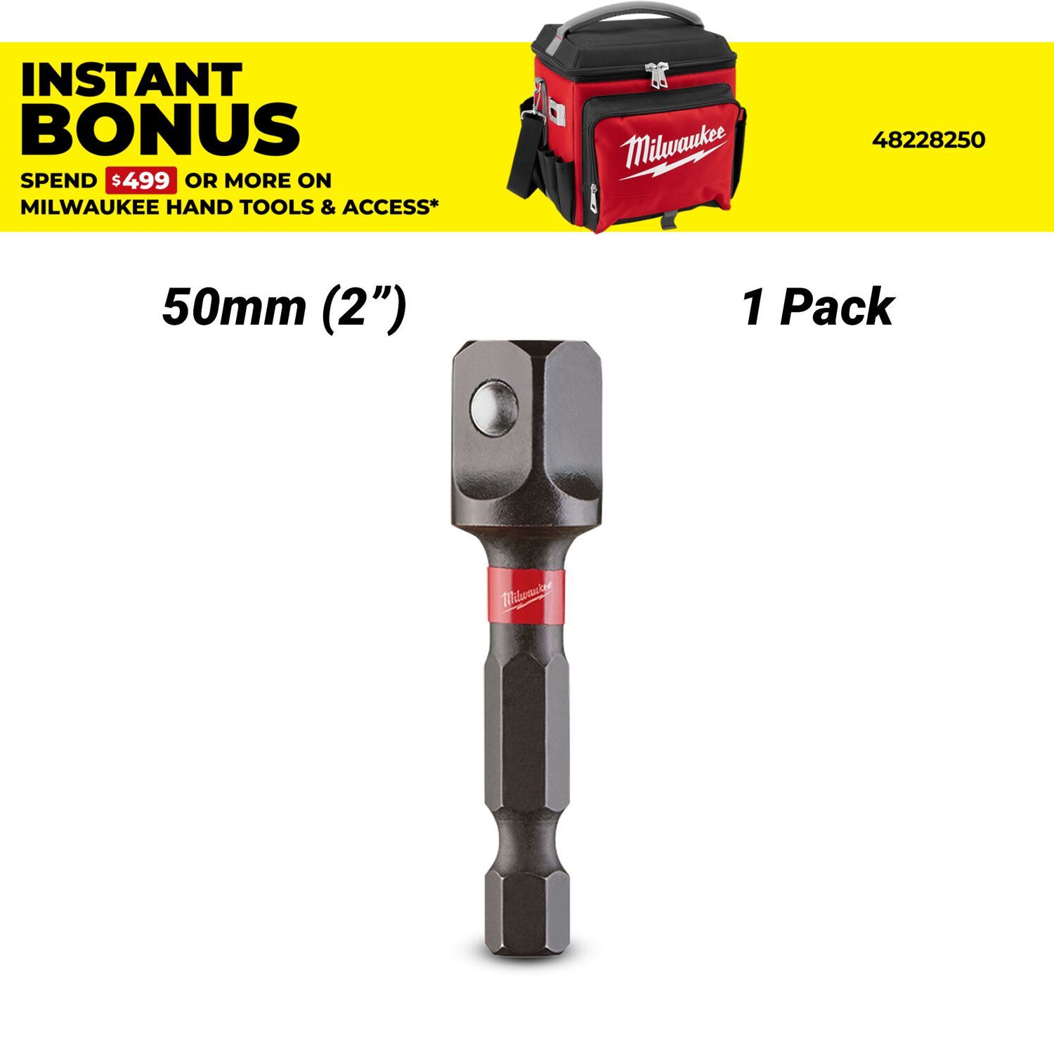 Milwaukee 48325031 1/4" Hex to 3/8" Square SHOCKWAVE Power Bit Socket Adapter – image 1