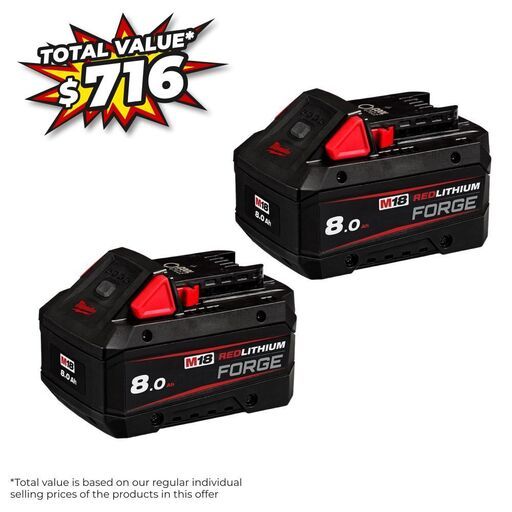 [Pre-Order] Milwaukee M18FB82 2-Pack 18V 8.0Ah REDLITHIUM Cordless FORGE Batteries