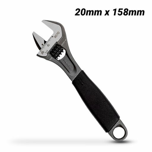 Bahco 9070 ERGO™ 20mm x 158mm Central Nut Adjustable Wrench with Rubber Handle and Phosphate Finish