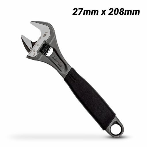 Bahco 9071 ERGO™ 27mm x 208mm Central Nut Adjustable Wrench with Rubber Handle and Phosphate Finish
