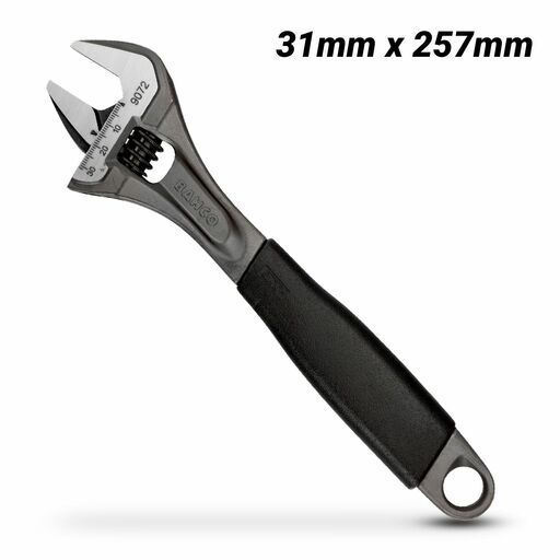 Bahco 9072 ERGO™ 31mm x 257mm Central Nut Adjustable Wrench with Rubber Handle and Phosphate Finish