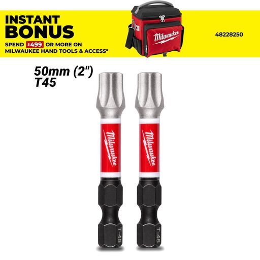 Milwaukee 48326000 2-Pack 50mm (2") SHOCKWAVE T45 Torx Power Bit