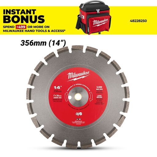 Milwaukee 49937240 350mm (14”) Diamond Asphalt & Green Concrete Segmented Blade