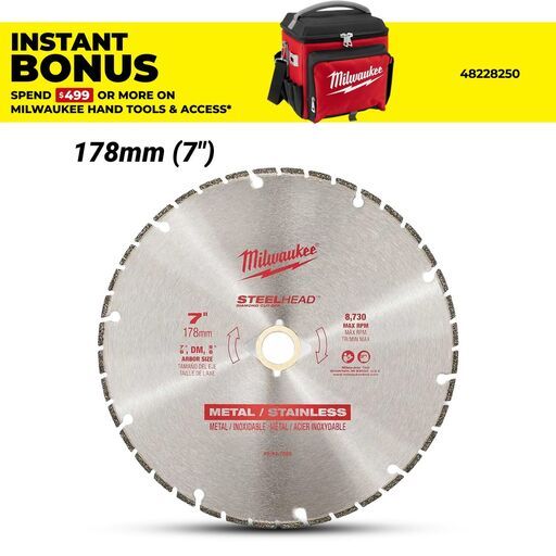 Milwaukee 49937820 178mm (7") STEELHEAD Metal Diamond Cut-Off Blade
