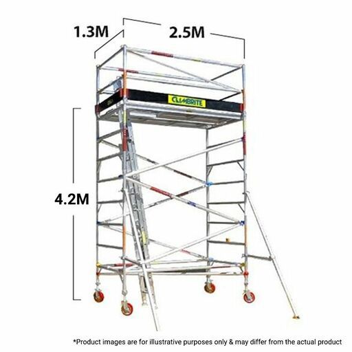 Climbrite CLI4D 2.5m x 1.3m x 4.2m Double Width Aluminium Mobile Scaffold