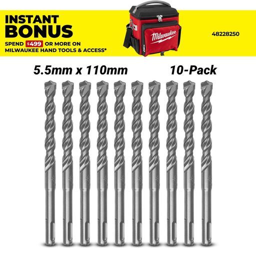 Milwaukee 4932352521 10-Pack 5.5mm x 110mm SDS Plus M2 2-Cut Drill Bit
