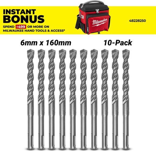 Milwaukee 4932371705 10-Pack 6mm x 160mm SDS Plus M2 2-Cut Drill Bit