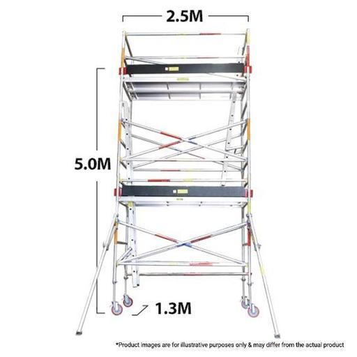 Climbrite CLI5D 2.5m x 1.3m x 5m Double Width Aluminium Mobile Scaffold