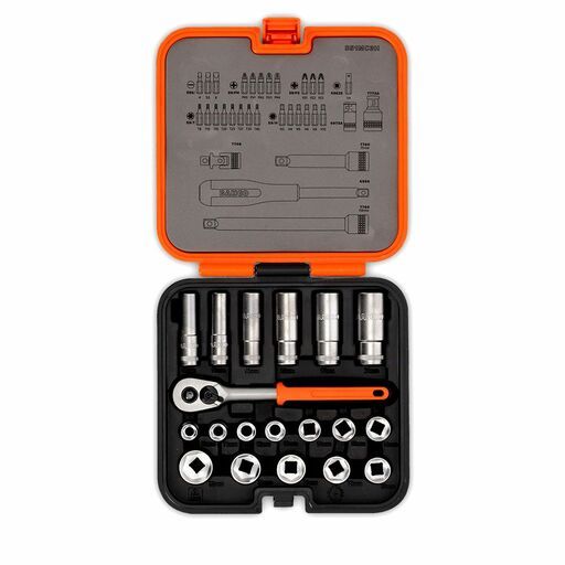 Bahco S51MC3H 51pce 3/8” Square Drive Standard and Deep Socket Set with Metric Hex Profile and 1/4” Bits – image 10