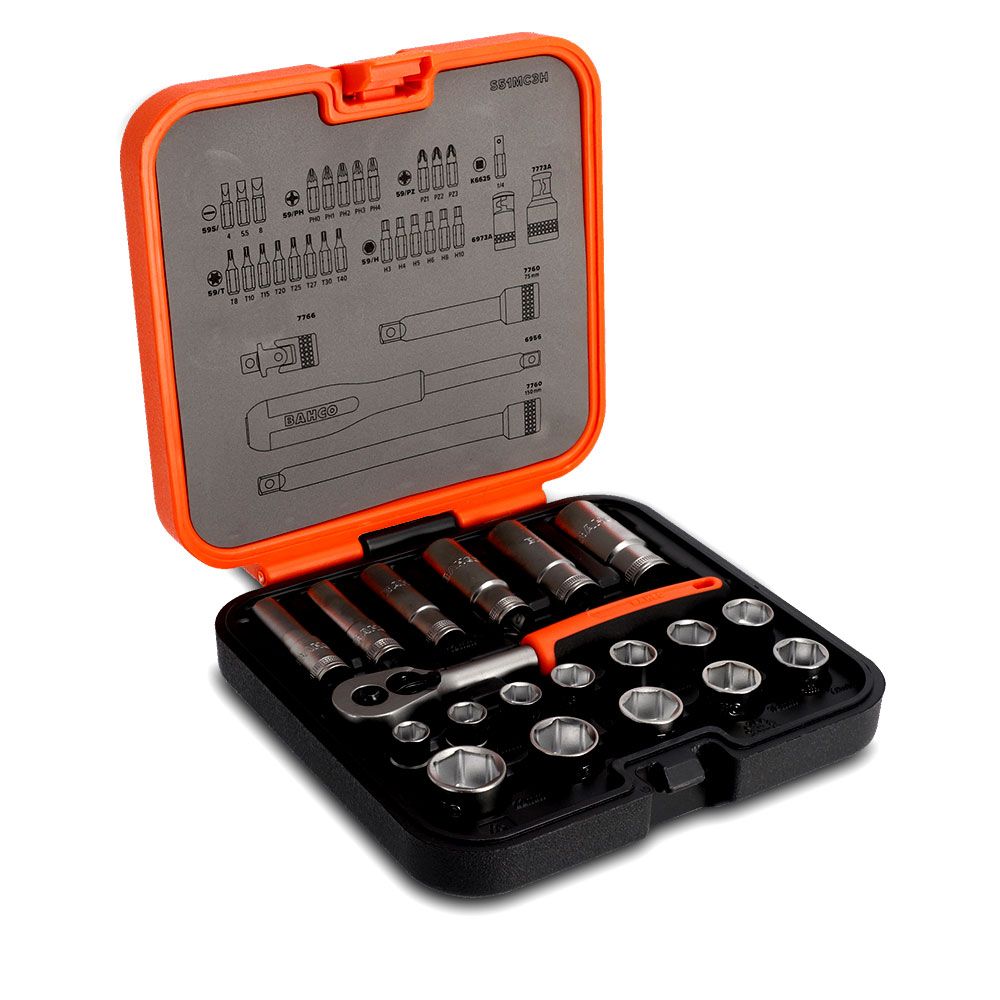 Bahco S51MC3H 51pce 3/8” Square Drive Standard and Deep Socket Set with Metric Hex Profile and 1/4” Bits – image 5