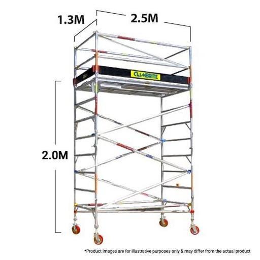 Climbrite CLI2D 2.5 x 1.3 x 2m Double Width Aluminium Mobile Scaffold